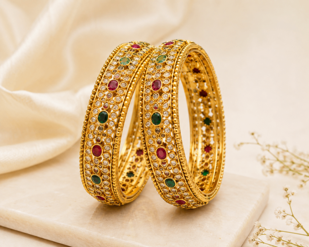 Nethiel Royal Ruby Emerald Gold Bangles - Nethiel Jewelry