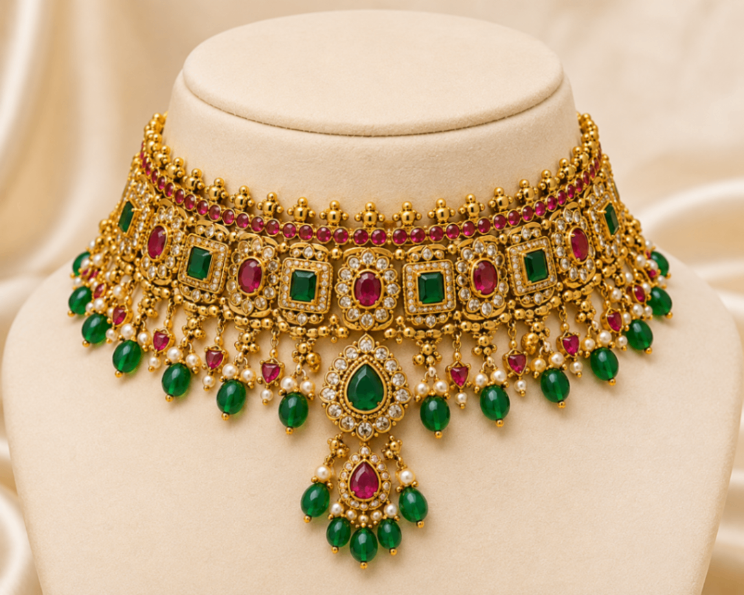 Nethiel Royal Emerald Ruby Gold Choker - Nethiel Jewelry