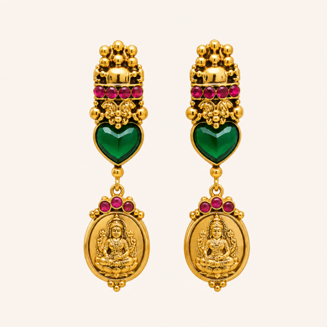 Nethiel Emerald Temple Gold Drop Earrings - Nethiel Jewelry